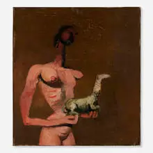 Stephanus Heidacker, Halbakt Mit Kleinem Hund, 1989, oil on linen