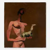 Stephanus Heidacker, Halbakt Mit Kleinem Hund, 1989, oil on linen