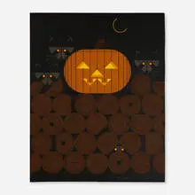 Charley Harper, Untitled (Jack-O-Lantern and Raccoons), c. 1984, acrylic on canvas