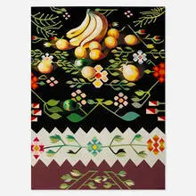 Fruit on Romanian Rug II by Lowell Nesbitt, 1986, oil on canvas, sold Oct 2023