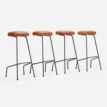 California Modern, Stools, set of four, c. 1950, enameled steel, leather, rubber