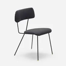 Chair by Modern, c. 1955, enameled steel, upholstery, brass, sold Aug 2023