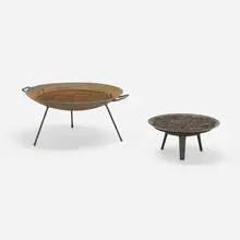 Stan Hawk, Fire pits, pair, c. 1950, cast iron, steel