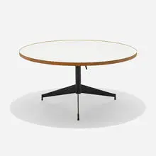 attribution Paul McCobb, Rare adjustable table, c. 1955, laminate, birch, enameled steel