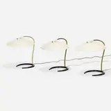 Gerald Thurston, Table lamps, set of three, c. 1955, enameled aluminum, brass, aluminum