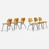 DCMs, set of six by Charles and Ray Eames, molded ash plywood, enameled steel, rubber, sold Aug 2023