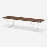 Harry Bertoia, Slat bench, redwood, enameled steel