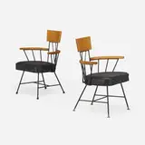 Richard McCarthy, Chairs, pair, c. 1950, enameled iron, leather, ash, steel, rubber