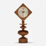 George Nelson, Chess Piece table clock, model 2252, 1957, walnut, aluminum, enameled aluminum, brass, maple