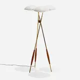 Gerald Thurston, Floor lamp, c.1955, brass, enameled steel, aluminum, walnut, acrylic