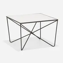 attribution Luther Conover, Coffee table, c. 1955, enameled steel, milk glass