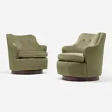 Edward Wormley, Swivel lounge chairs model 4626, pair, c. 1955, upholstery, mahogany