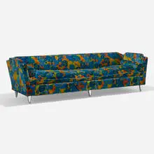 Modern, Sofa, c. 1965, Jack Lenor Larsen upholstery, chrome-plated steel