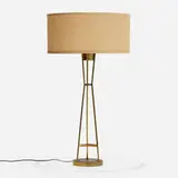 Paul McCobb, E6 table lamp, 1951, brass, glass, textile