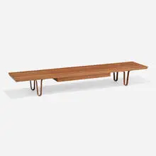 Long John bench by Edward Wormley, walnut, sold Aug 2023
