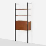 CSS (Comprehensive Storage System) by George Nelson & Associates, 1959, enameled and brushed aluminum, walnut, sold Aug 2023