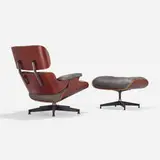 Charles and Ray Eames, 670 lounge chair and 671 ottoman, rosewood plywood, leather upholstery, enameled and brushed aluminum
