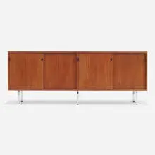 Executive Office cabinet by Florence Knoll, walnut, leather, steel, sold Aug 2023