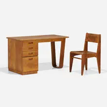 Desk and chair from Bryn Mawr College by Marcel Breuer, 1938, birch, birch plywood, sold Aug 2023