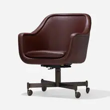 Desk chair by Ward Bennett, c. 1970, leather, patinated steel, sold Aug 2023