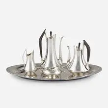Donald Colflesh, Circa 70 coffee and tea service, 1958, sterling silver, ebony