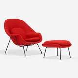 Eero Saarinen, Womb chair and ottoman, upholstery, chrome-plated steel
