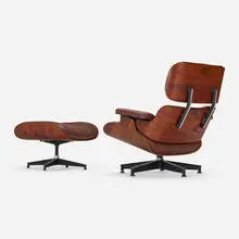Charles and Ray Eames, 670 lounge chair and 671 ottoman, rosewood, leather upholstery, enameled and brushed aluminum, rubber