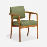 Armchair, model 4663 by George Nelson & Associates, 1947, leather, birch, sold Aug 2023