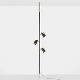 attribution Gerald Thurston, Tension lamp, c. 1960, enameled steel, brass, maple