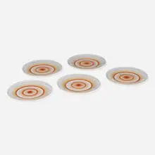 Plates, set of five by Maurice Heaton, c. 1930, blown glass with enamel, sold Aug 2023
