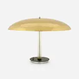 Kurt Versen, Table lamp, c. 1955, nickel-plated steel, glass, aluminum, enameled brass