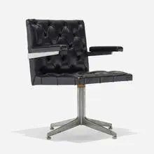 Armchair by Ward Bennett, c. 1965, leather, aluminum, sold Aug 2023