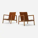 Lewis Butler, Lounge chairs model 655, pair, 1955, walnut plywood, cherry