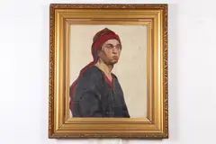 Augusta Langlands, Seated Man with Red Turban, Oil on canvas