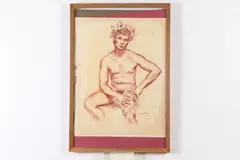 Vito Tomasello, Seated Male Nude with Laurel Wreath, Charcoal
