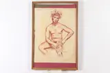 Vito Tomasello, Seated Male Nude with Laurel Wreath, Charcoal