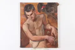 John W. Dunn, Seated Male Figure with Vulture, SEATED MALE FIGURE WITH VULTURE, signed lower right, oil on canvas