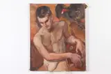 John W. Dunn, Seated Male Figure with Vulture, SEATED MALE FIGURE WITH VULTURE, signed lower right, oil on canvas