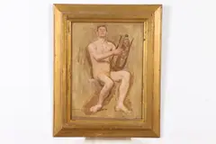 John Ramsey Conner, Classical Figure with Ancient Harp, Oil on panel
