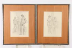 John B. Lear, TWO MALE NUDES and A MALE AND FEMALE NUDE: TWO WORKS, one signed lower left, Pencil