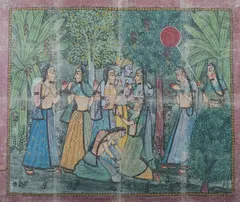 Anonymous, Maharadja and Attendants, MAHARADJA AND ATTENDANTS, ink and color on canvas