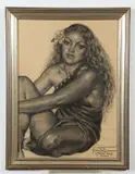 Kerstral, Seated Tahitian Woman, Charcoal on paper