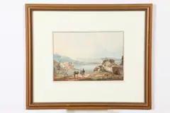 Achille Vianelli, City View with Ruins, Hand colored print