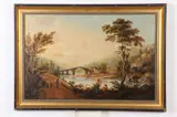 Bridge to Town Along River by Italian School, Oil on canvas, sold Feb 2018