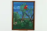 Isacris, Jungle Landscape with Parrot, Oil on board