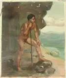 Noel J. Cortes, Untitled, STANDING MALE NUDE, oil on canvas in "as is" condition - Unstretched: 24 in. x 28 in