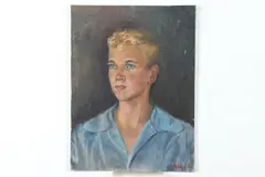 B. Phillips, Portrait of Boy in Blue Shirt, Oil on board