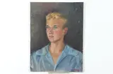 B. Phillips, Portrait of Boy in Blue Shirt, Oil on board
