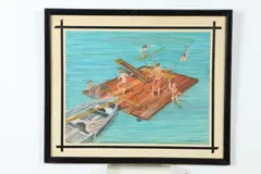 F.L. Galanzosky, Boys Skinny Dipping Off Dock, Gouache