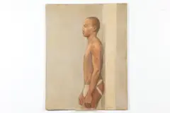Locker, Standing African American Semi-Nude Man, Oil on canvas laid on panel